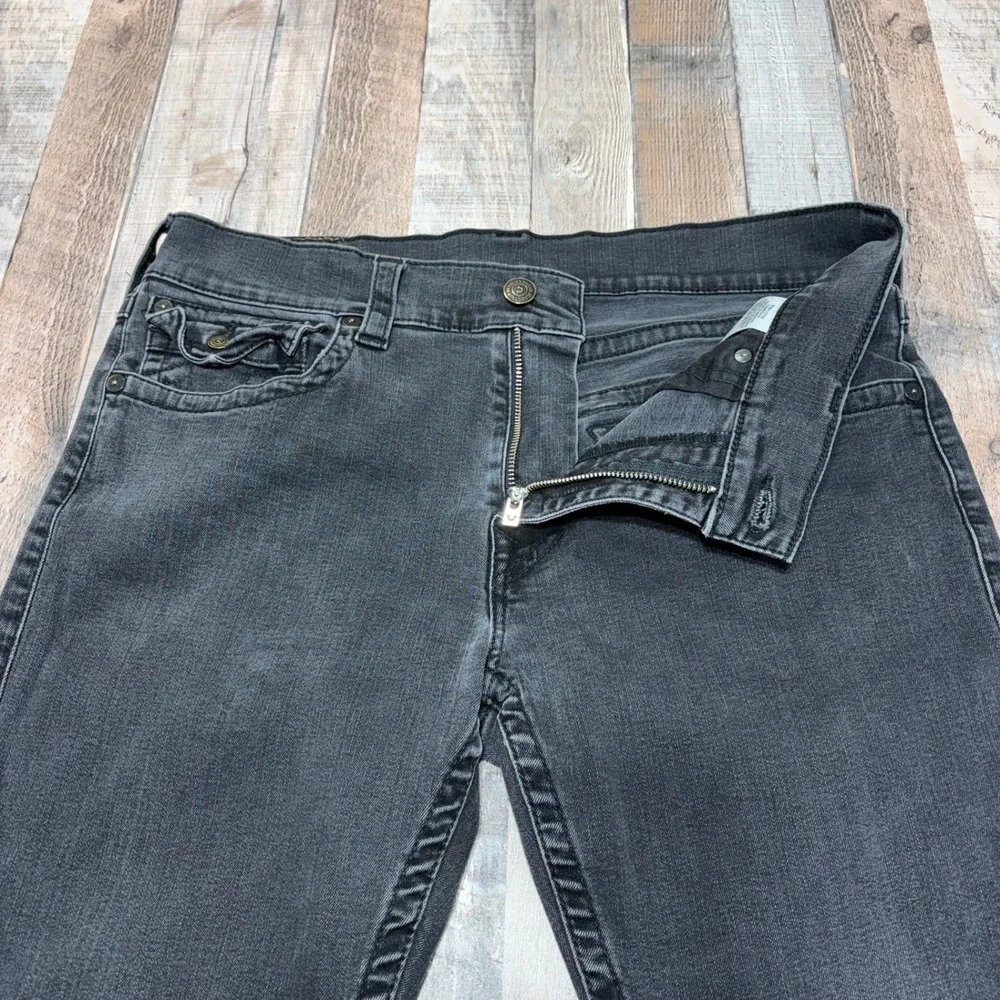 True Religion Ricky Jeans Mens 36 Faded Black Relaxed Straight Flap Pocket Y2K